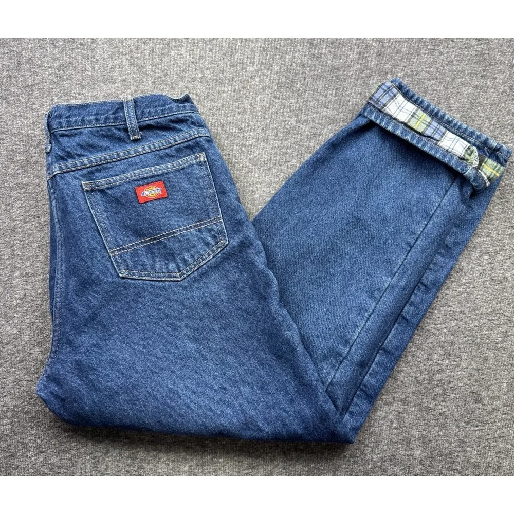 Dickies Jeans Flannel Lined‎ Relaxed Straight Jeans Mens Sz 34x30 Lumberjack